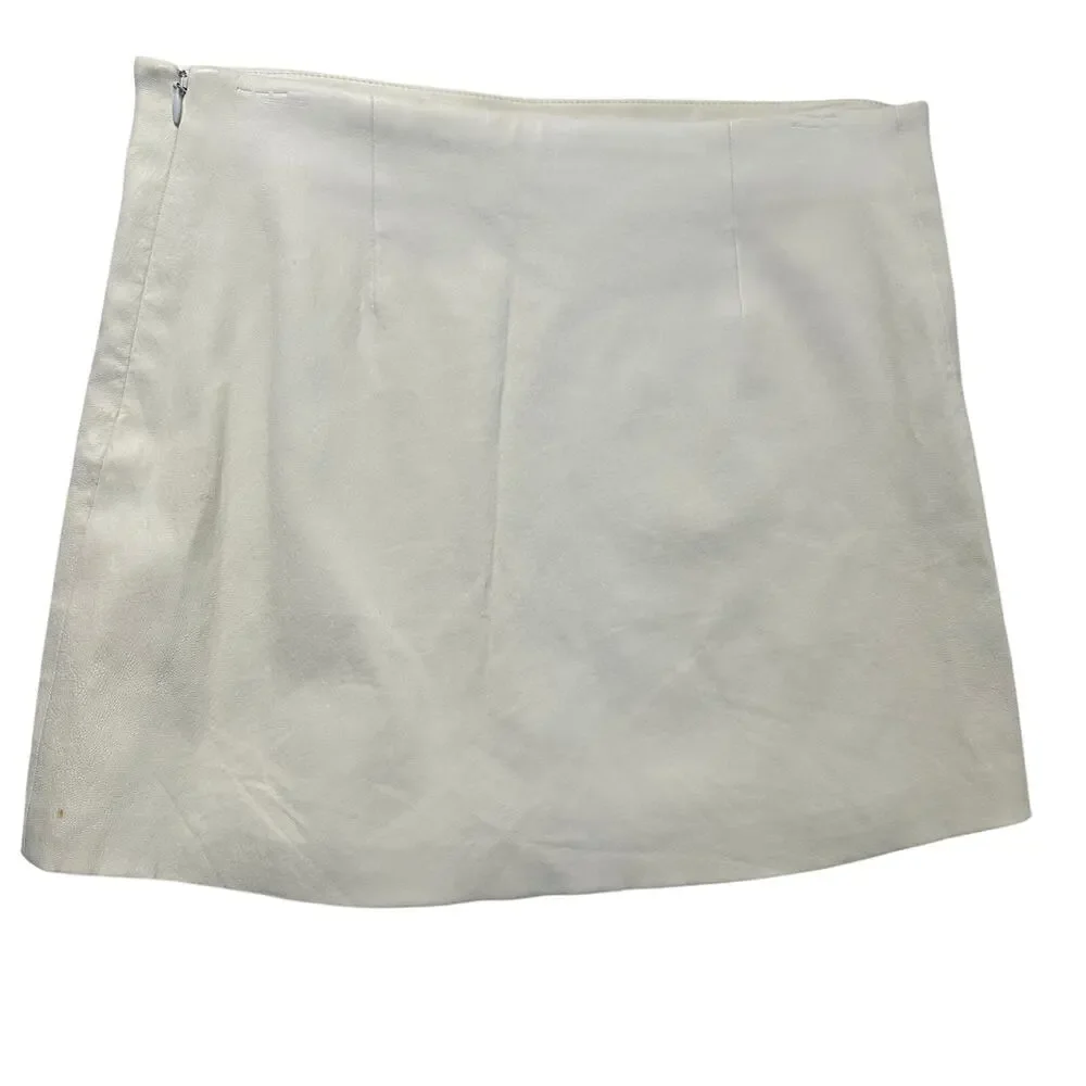 Genuine Leather Luxury White Mini Skirt Buttery Soft Lambskin Feel - Picture 3 of 12